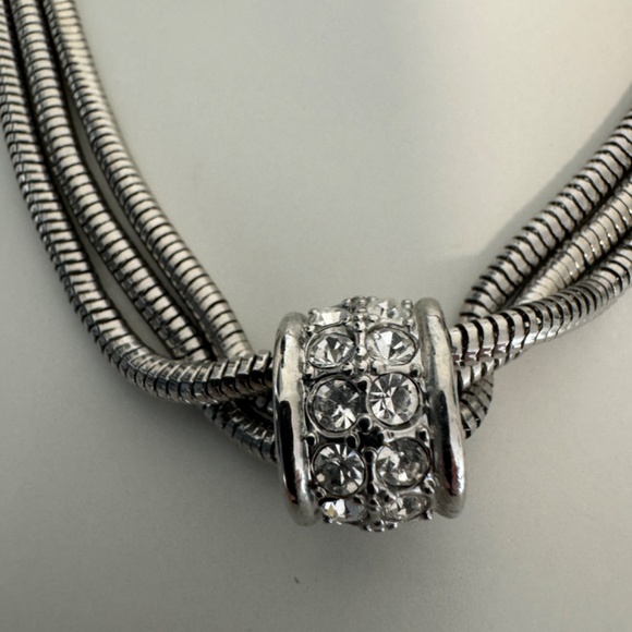 Triple Strand Snakechain Necklace with Floating Rhinestone Pendant - Picture 3 of 5